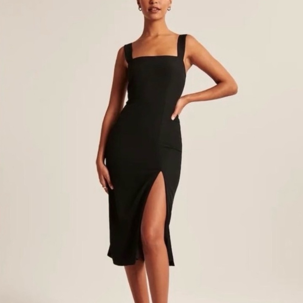 Abercrombie Elegant Black Wide Strap Midi Dress